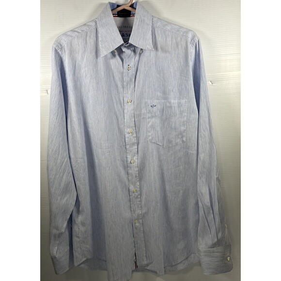 Paul & Shark Yachting Linen Cotton Blue White Striped Long Sleeve Shirt Size 40 - Picture 1 of 10